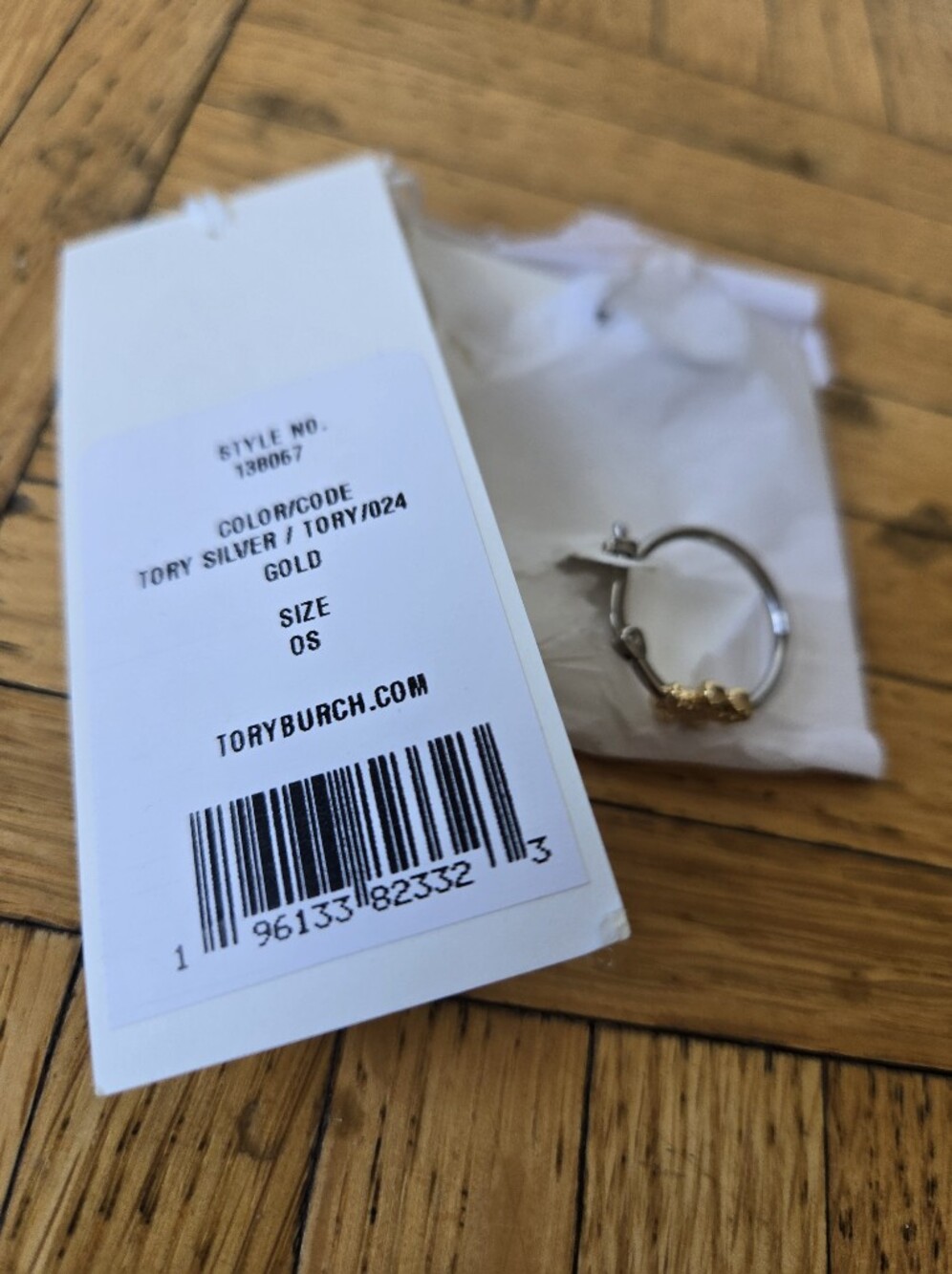 Brand New With Tag Tory Burch Two-Tone Hoop Earrings with Gold Logo Accents - Picture 2 of 2